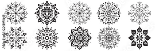 Floral Mandala Ornament Collection – Decorative Black and White Vector Design Set