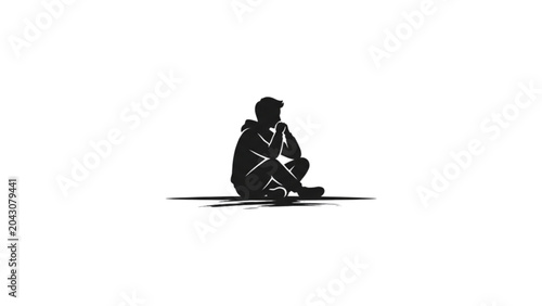 Tableau sur toile Single Person Sitting Alone in Empty Space – Loneliness and Mental Health Isolat