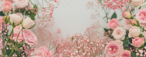 Soft pink peony petals and blooms scattered on light pastel floral background peony blooms soft pink flowers