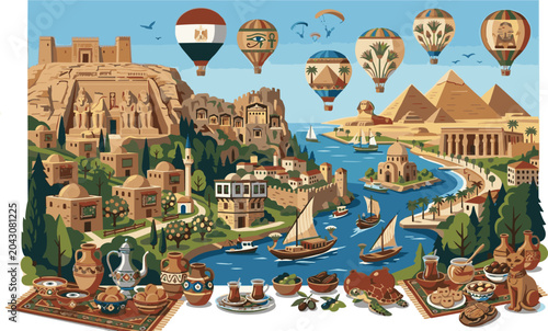 A vector image depicting the beauties of Egypt.