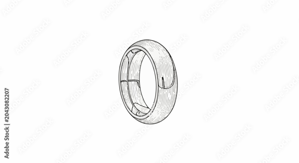 Naklejka premium Ornate ring with internal channels, line art