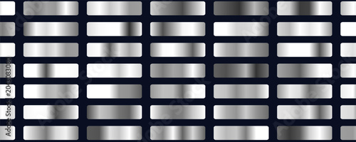 A set of dark silver and black metallic gradients on a black background. Metallic gradient effects for the design of text and bulletin boards, infographics. Metal banner. Vector illustration.