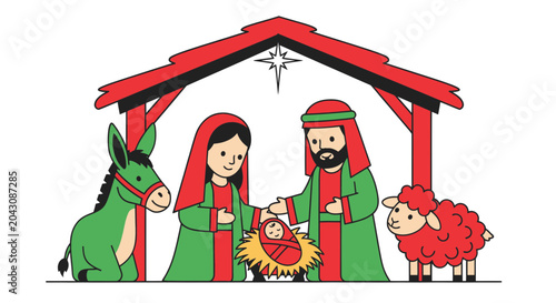 Fotografía Mary Joseph Jesus Manger Scene Family.