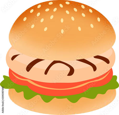 Grilled Chicken Burger Illustration