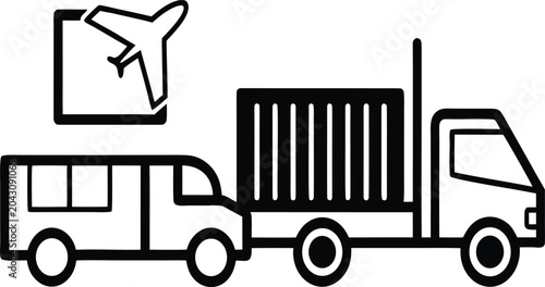 Photos Truck and van with airplane icon for logistics and transportation