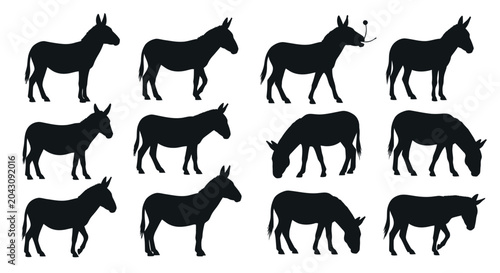 Canvastavla Black silhouettes of donkeys standing still.