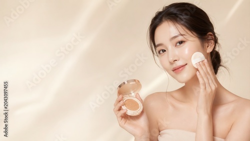 Korean Beauty Influencer Promoting High End Skincare with Soft Glow and Natural Lighting cosmetics flawless