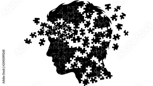 Canvastavla Human Head Formed from Incomplete Puzzle Pieces – Confusion and Mental Struggle