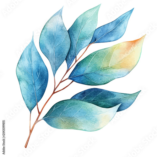 Quadro su tela Eucalyptus Leaf watercolor painterly illustration, semi-realistic fantasy design