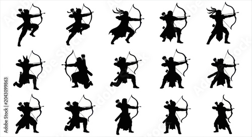 Quadro su tela Silhouettes of people shooting bows.
