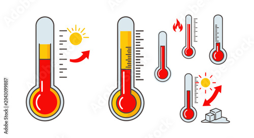 Thermometers showing rising temperatures hot.