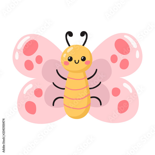 Cute kawaii butterfly. Vector illustration 