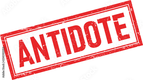 Foto Distressed red rubber stamp impression with the word ANTIDOTE in bold white lett