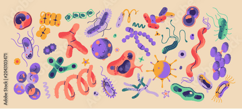 Tableau sur toile Different types of microorganisms set