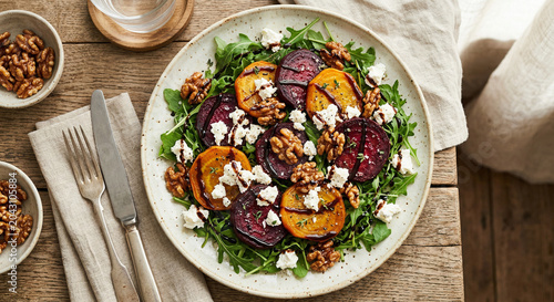 Roasted beetroot and goats cheese salad with walnuts and balsamic