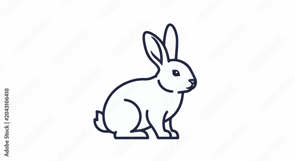 Obraz premium Simple line art illustration of a rabbit sitting and looking to the side
