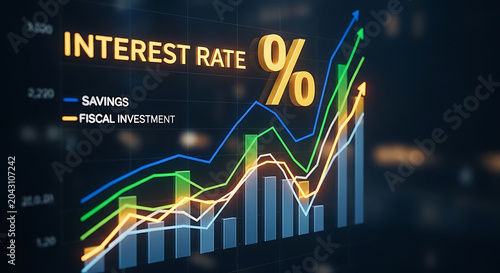 Financial bar chart showing interest rate growth and fiscal investment