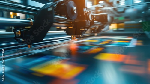 Automated printing press producing vibrant, high-resolution flyers in a modern industrial setting