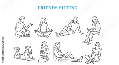 Architectural CAD Blocks Friends Sitting, Top View Human Figures for Floor Plans, Casual People and Groups Plan View Entourage Collection