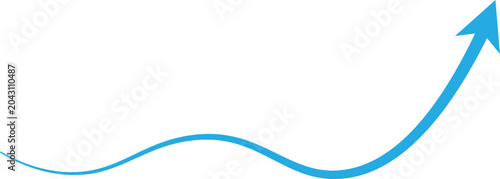 Blue upward growth arrow with smooth wave curve and business progress concept design. Modern success and financial development symbol for presentations and marketing. Clean vector graphic element.