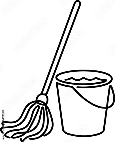 Obraz na płótnie A black line drawing of a mop and bucket.