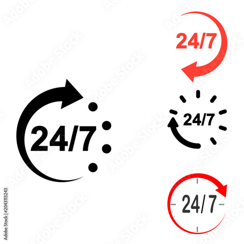 Φωτογραφία 24/7 Service Icon Silhouette Collection Isolated on White Background