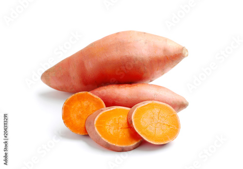 Tasty fresh sweet potato isolated on white background.