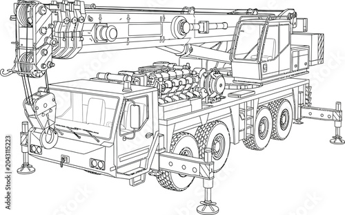 Tableau sur toile Outline drawing of a heavy machinery stabilizer jack leg for vehicle
