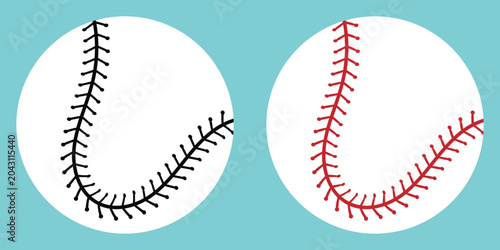 Photography Red and black stitch or stitching of the baseball