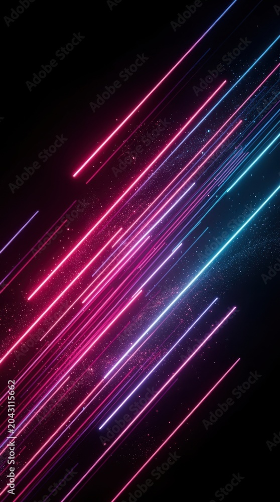Fototapeta premium Abstract diagonal streaks of pink and blue light against a dark background create a dynamic, futuristic visual with a sense of motion and energy.