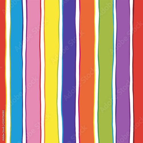 Rainbow striped summer pattern. Bright line seamless vector print. Paint brush colorful stripes background for summer festival, party, pride month