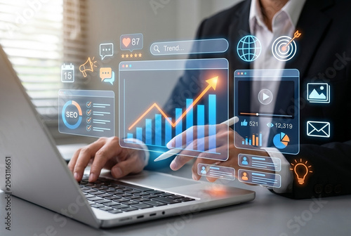 Принти на полотні digital marketing analytics dashboard showing business growth trends and adverti