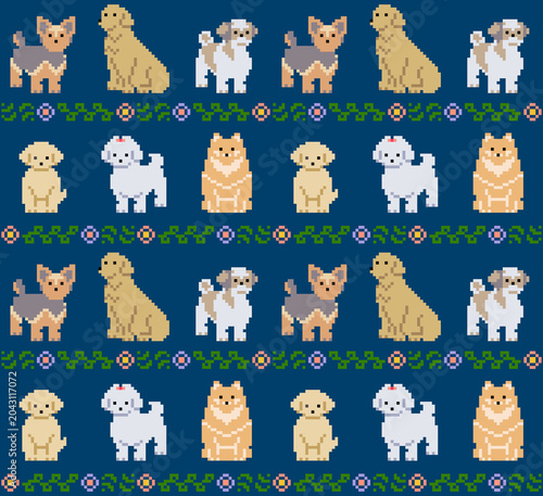 かわいい犬のシームレスパターン　ネイビー
