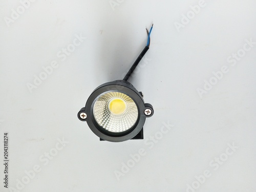 electric plug and socket, Black round LED spotlight with wire.