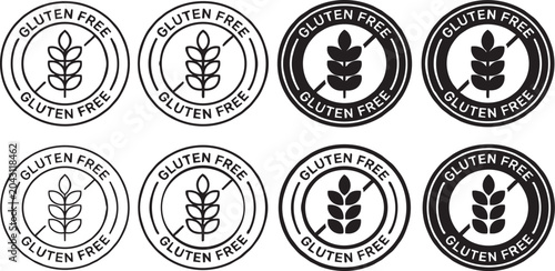 Gluten Free Food Label Vector Icon Set