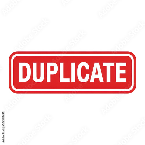 Red rubber stamp text duplicate with double border lines for document management and administrative copy identification for office paperwork isolated on a transparent background