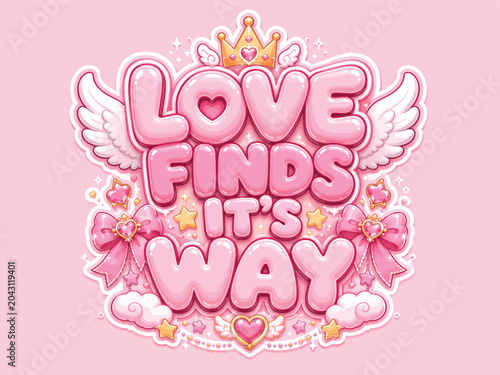 Pastel pink, Love Finds Its Way, typography, vector phrase, sweet, inspirational quote