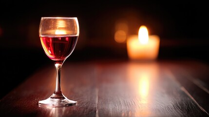 wineglass. Red wine glass on dark wood table with candlelight reflection, website hero banners, landing pages, designed for smart city connectivity and futuristic skylines, used by ngo communicators
