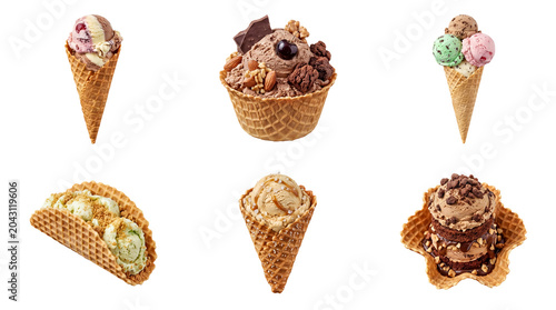 Foto A luxurious array of gourmet ice cream desserts, featuring decadent toppings and creative presentations