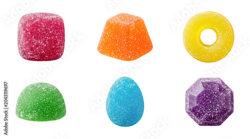 Принти на полотні Assorted colorful sugary gummy candies in various shapes and flavors, including red, orange, yellow, green, blue