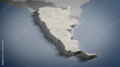 World map animation Birds eye view above Argentina, Argentine, Argentinian, Buenos Aires, South America with highlighted country borders. Cinematic 3d world map animation highlights aerial views, 4k V