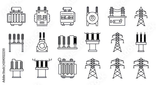 Foto Electricity transmission tower line icons.