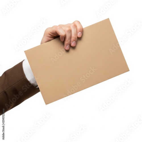 Hand holding plain brown envelope