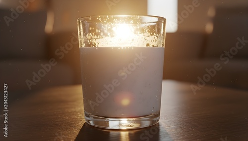 Glass of milk with golden hour backlighting