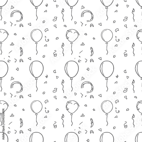 Black and white balloons and confetti party background illustration