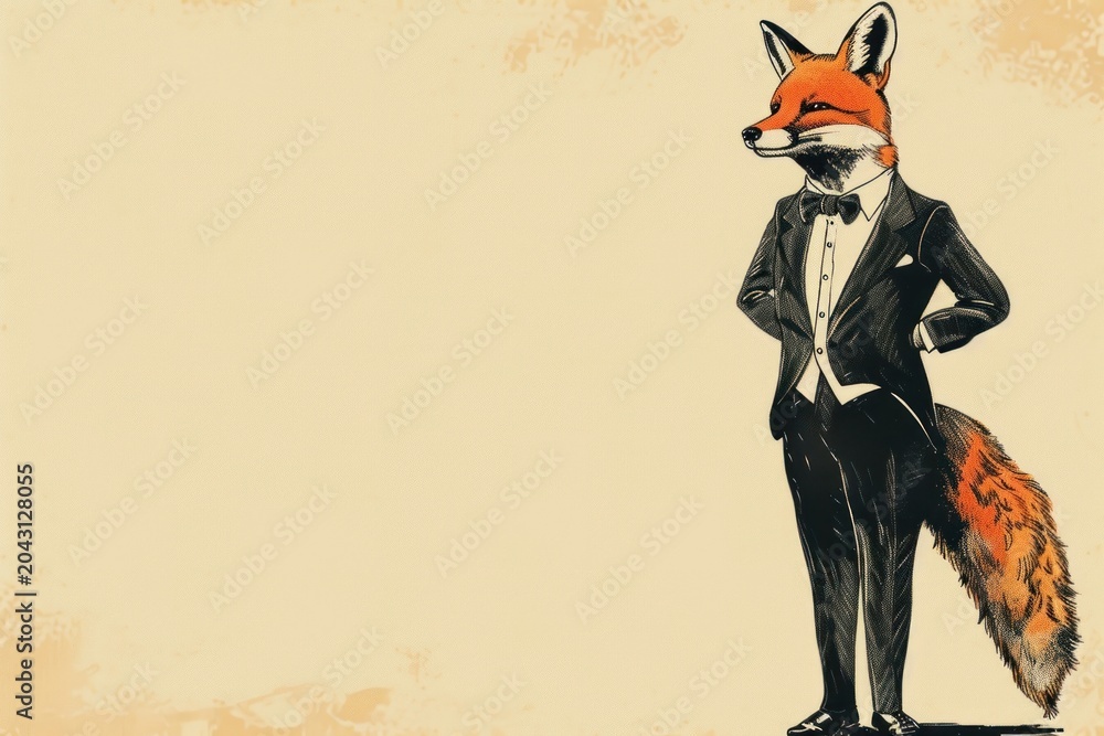 Naklejka premium Vintage illustration of a fox animal mammal representation.