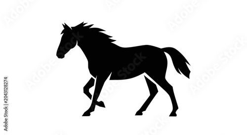 Foto Black horse silhouette running free fast.
