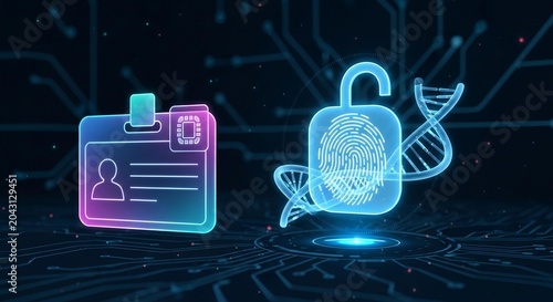 Biometric security, digital identity, futuristic authentication, cyber protection icons