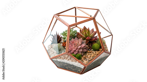 Fotografie Beautiful glass geometric terrarium filled with organic green succulent plants i
