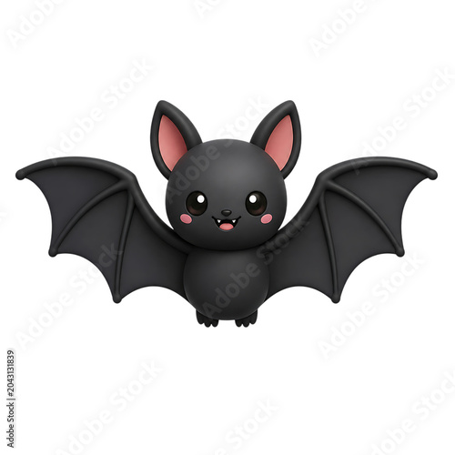 Cute Black Bat Character Isolated on Transparent Background